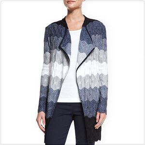 St. John Ombre Waves Navy Black Gray White Knit Artisan Cardigan Sweater Size S